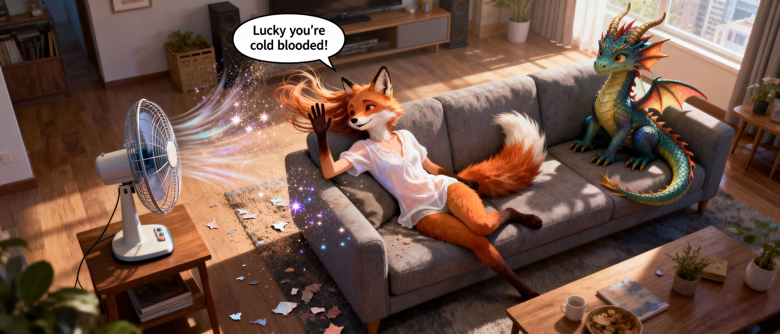 Anthropomorphic Fox & Dragon in Hot Apartment