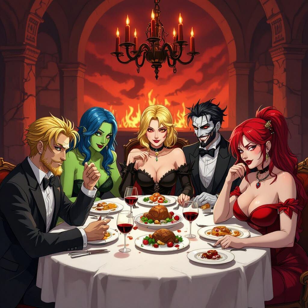 Seven Deadly Sins Gather for a Sinister Dinner Party in Hell