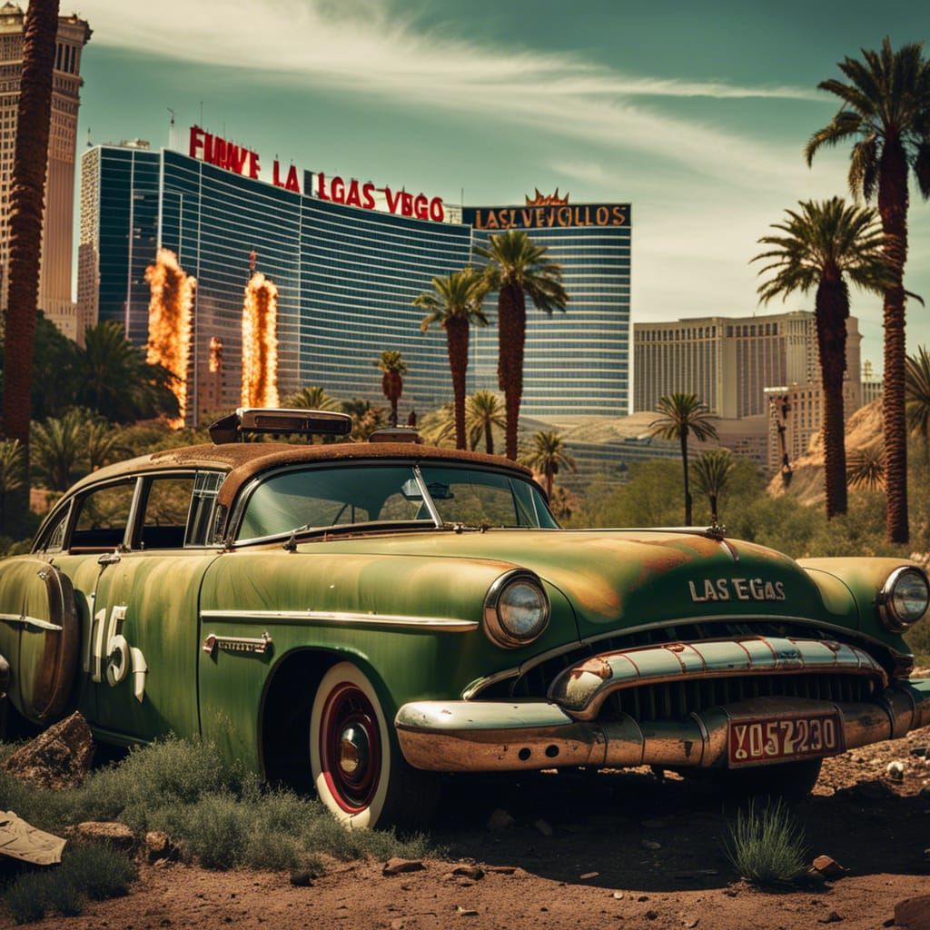 Post-Apocalyptic Las Vegas Sign Amidst Ruins