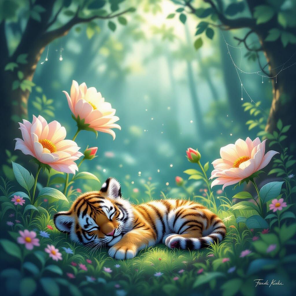 Enchanted Forest: Baby Tiger in Fantasy Glade