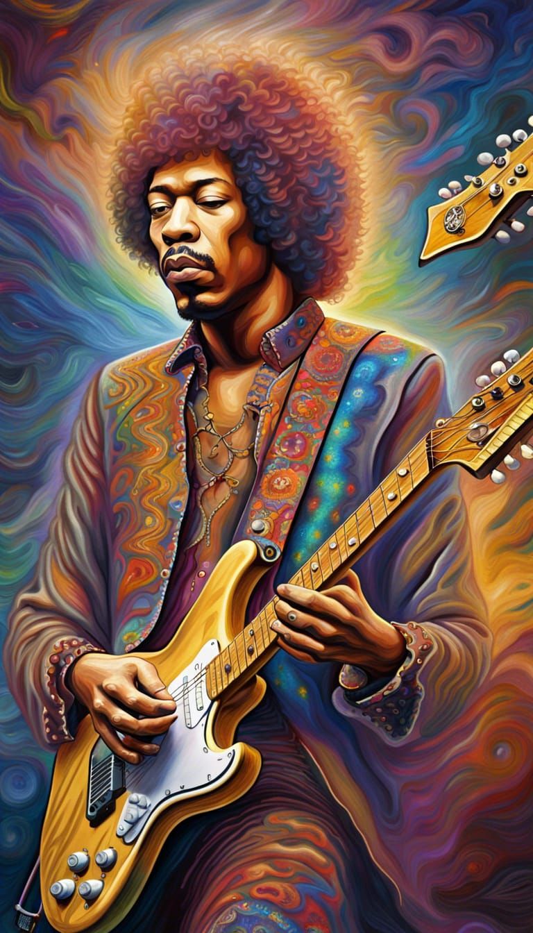 Jimi Hendrix in Psychedelic Expressionist Galaxy