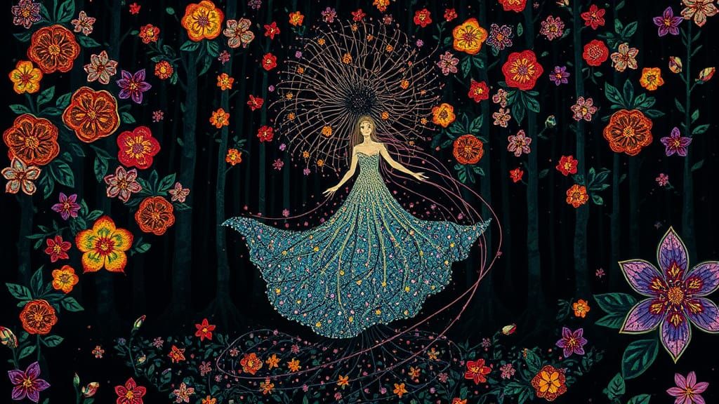 Ethereal Goddess Rises from Whimsical Forest