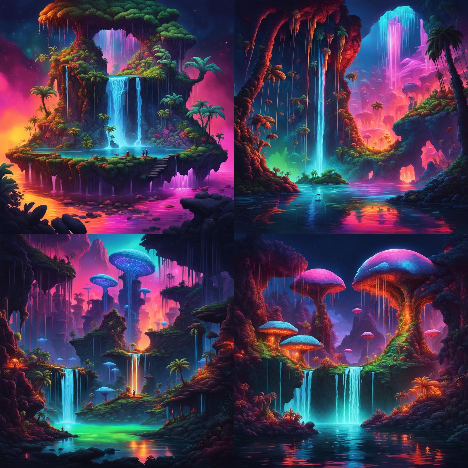 Fluorescent Alien Jungle with Floating Islands