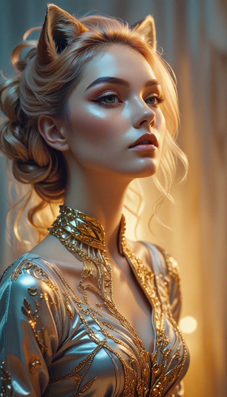 Elegant Fox-Girl Fashion Portrait in Vibrant Manga Style