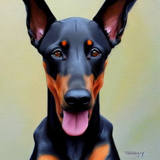 Cute Doberman in Oil Painting Style