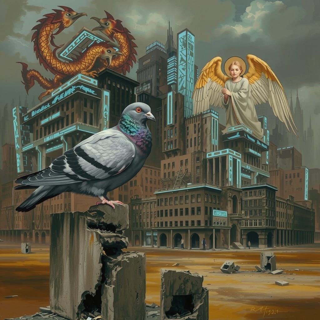 Ethereal Cityscape of Ancient and Modern Marvels in Pre-Raph...