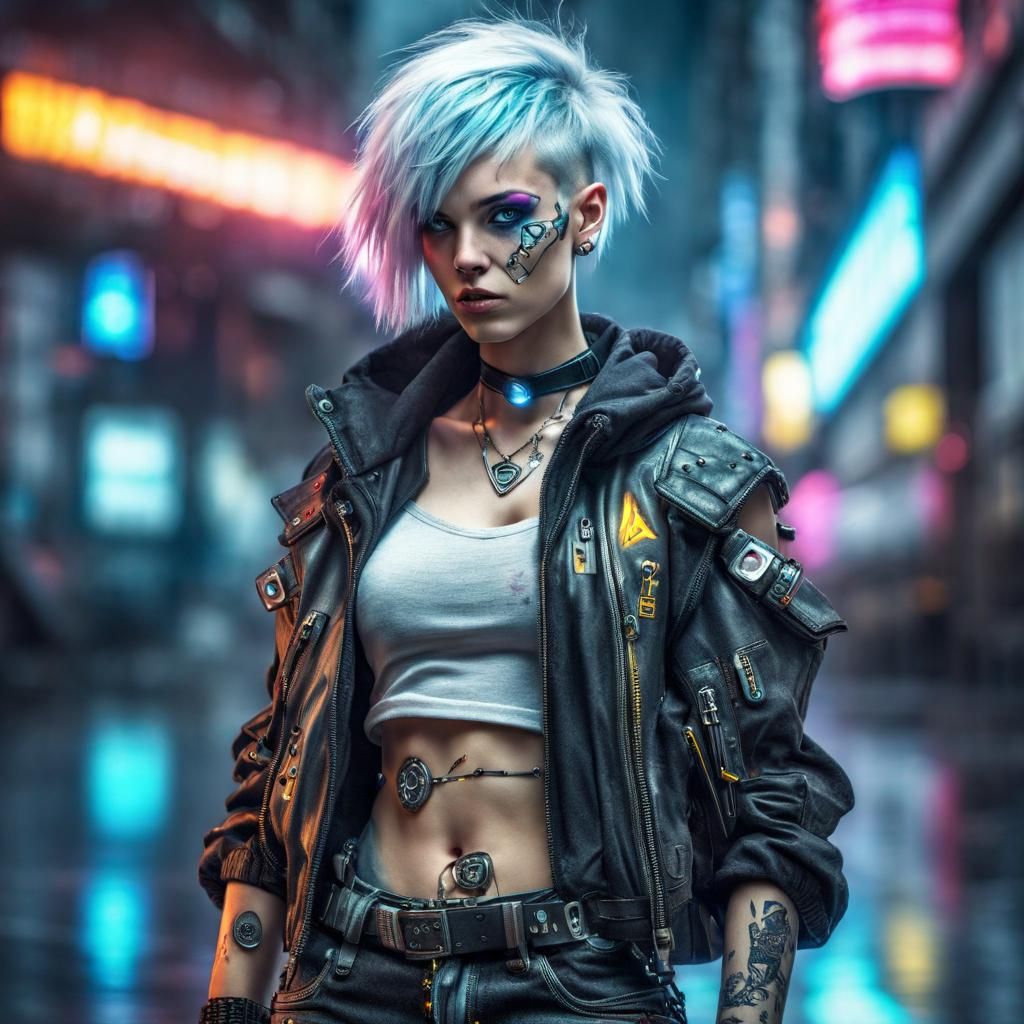 Cyberpunk Rockerboy Woman with Cyberware and Piercings