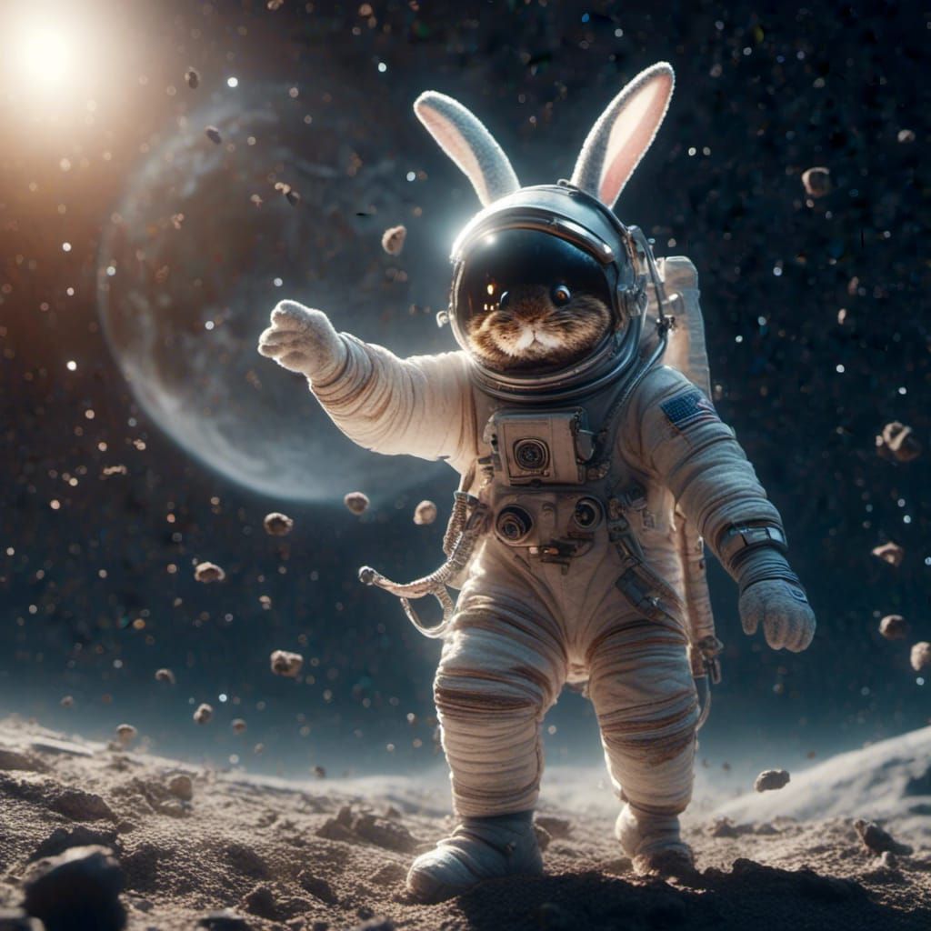 Bunny in Spacesuit Dancing on the Moon