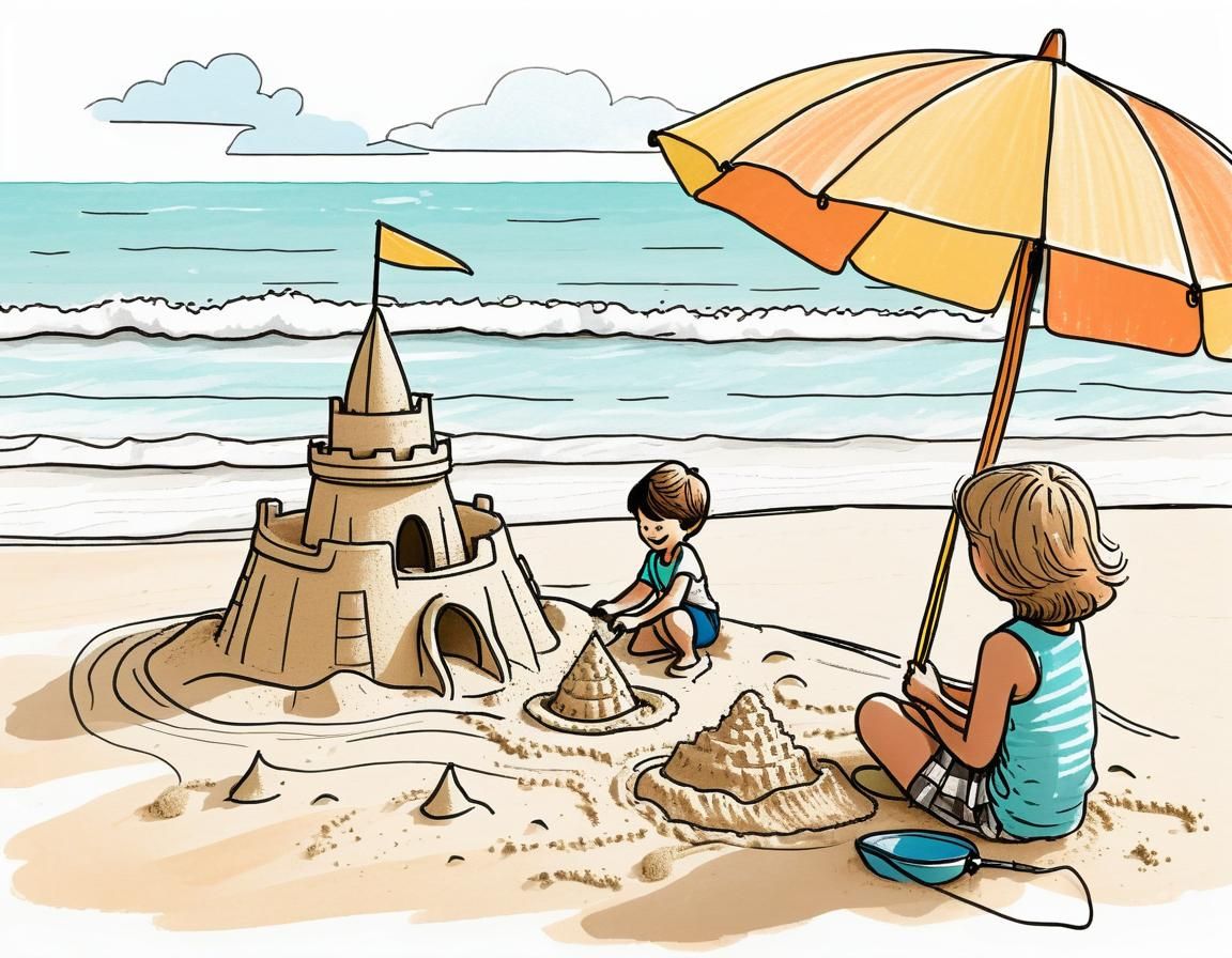 Child's Beach Day: Minimalist Doodle Art