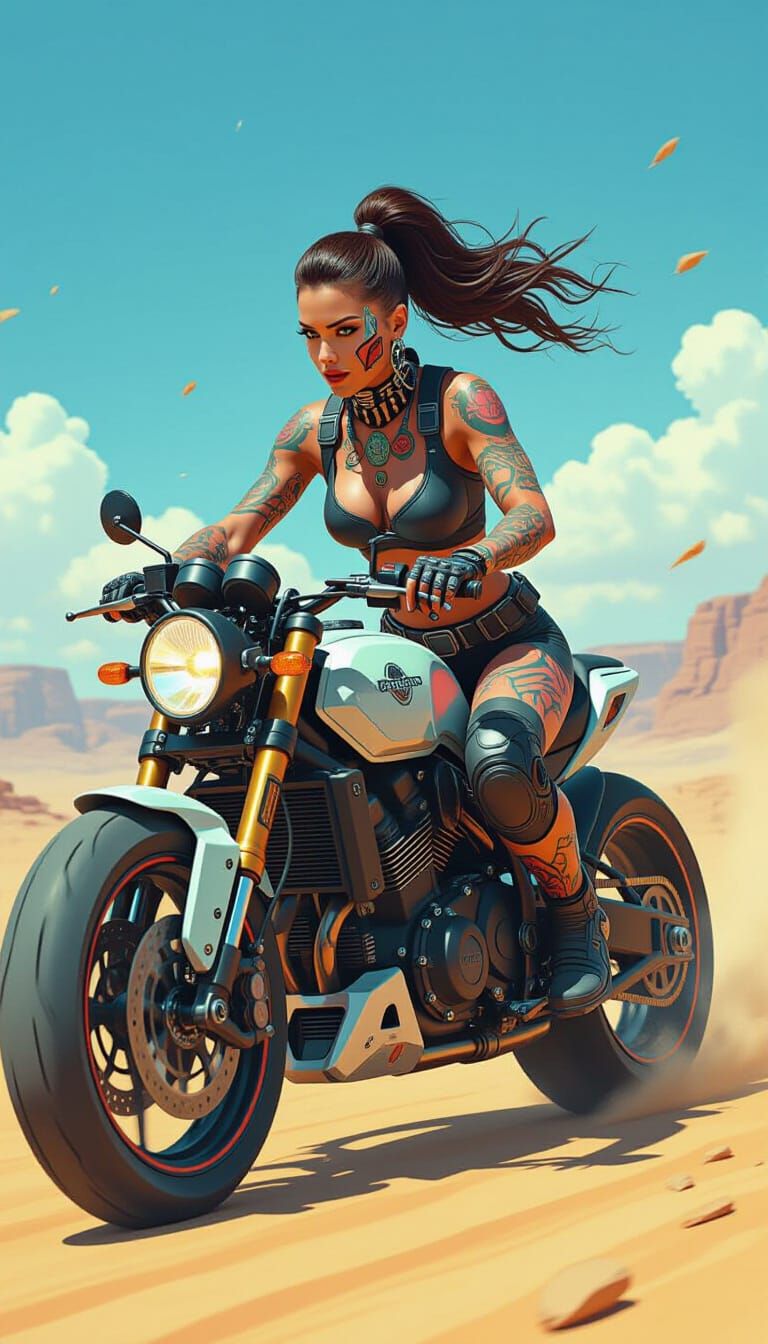 Cyborg Woman Rides Futuristic Motorcycle in Desert Apocalyps...