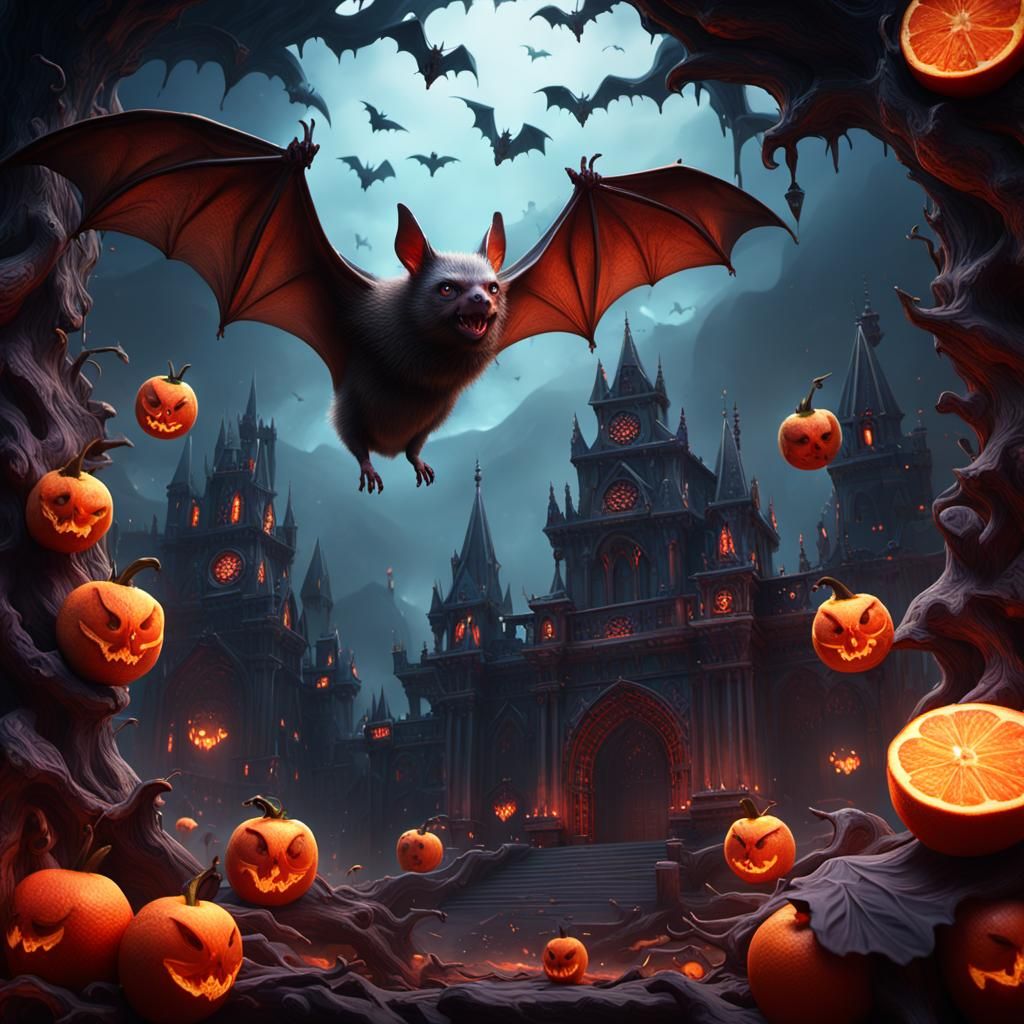 Fantastical Hellfire Fruit Bat: Digital Matte Painting