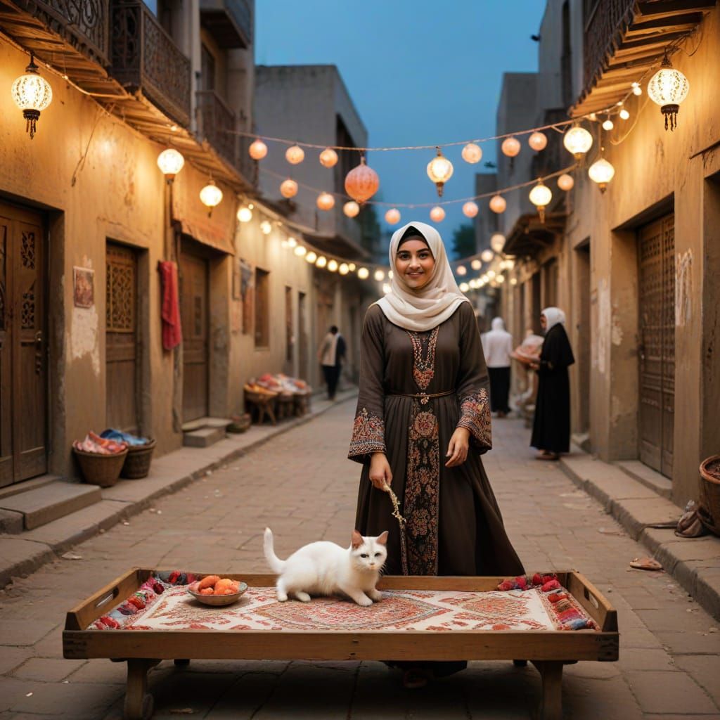 Vibrant Persian Courtyard Basketball Game at Dusk