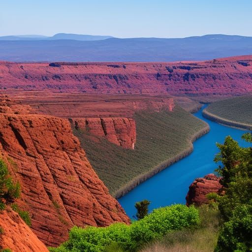 Fantasy City on Hills with Red Stone Mountains