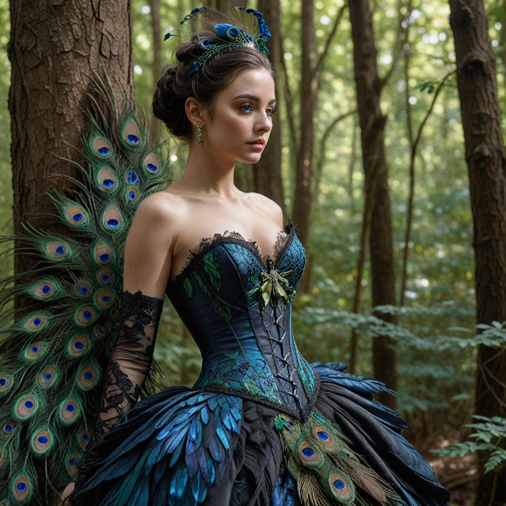 Iridescent Peacock Struts through the Forest