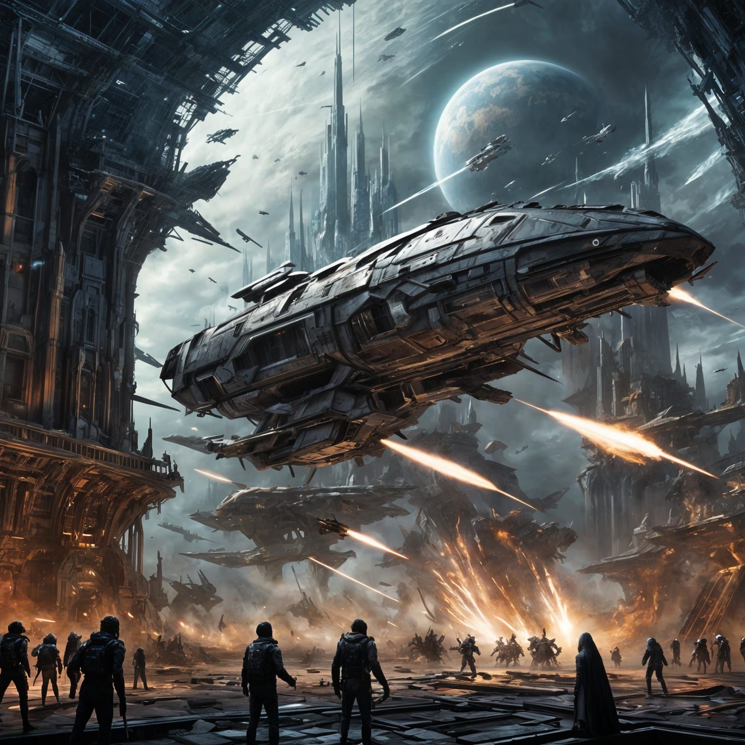 Cyberpunk Battle Scene in a Distant Future