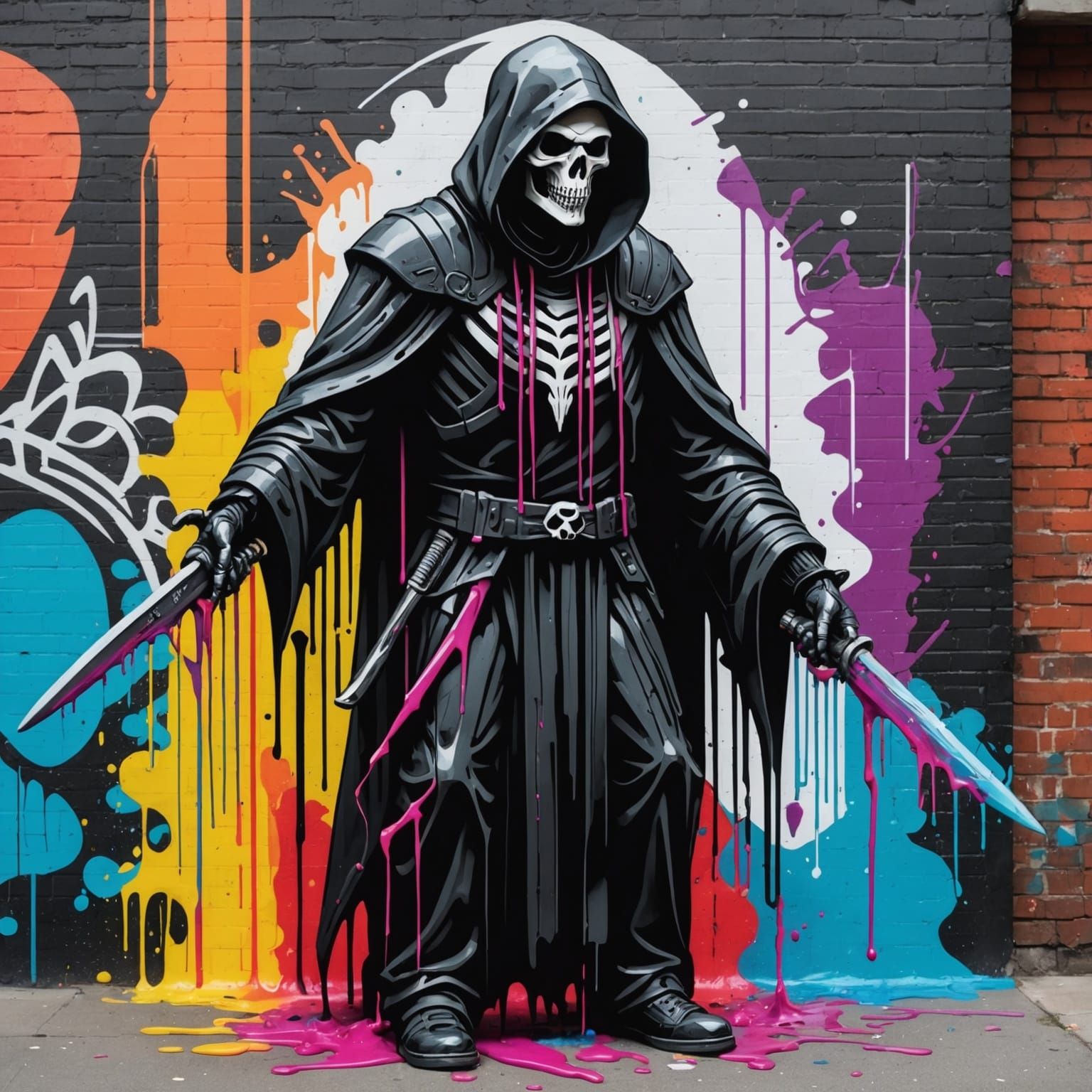 Glitched Reaper in Graffiti Street Art Style