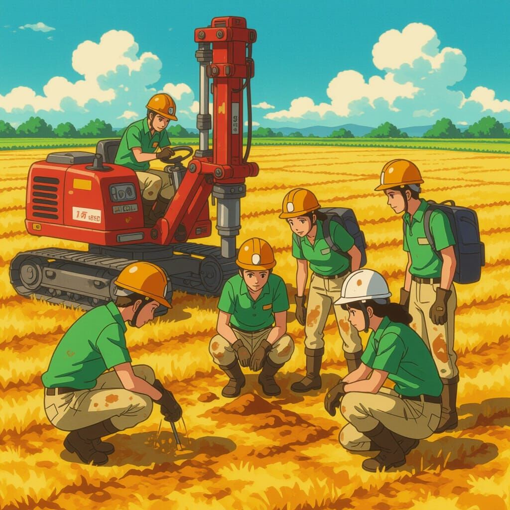 Italian Geologists Surveying in Studio Ghibli Style