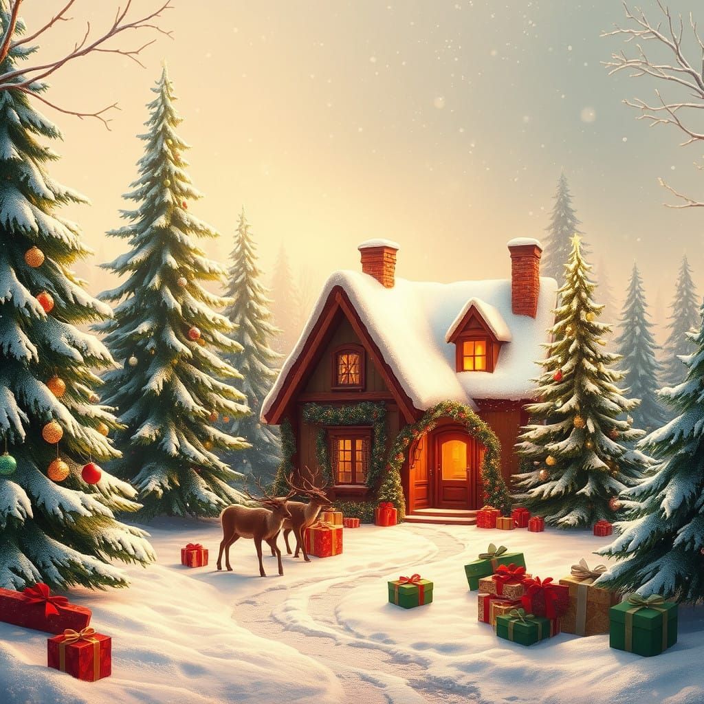 Magical Winter Wonderland Scene in Golden Light