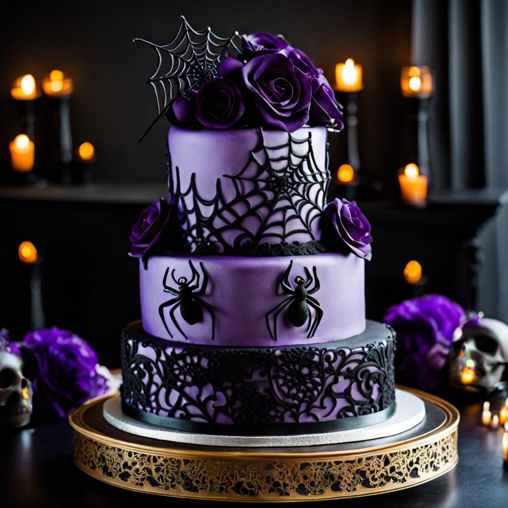 Intricate Halloween Wedding Cake with Skulls