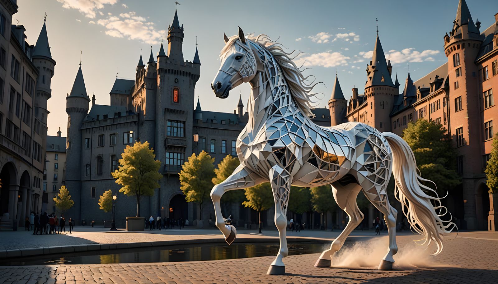 Surreal Castle Horse in High Contrast 3D with Zentangle Patt...