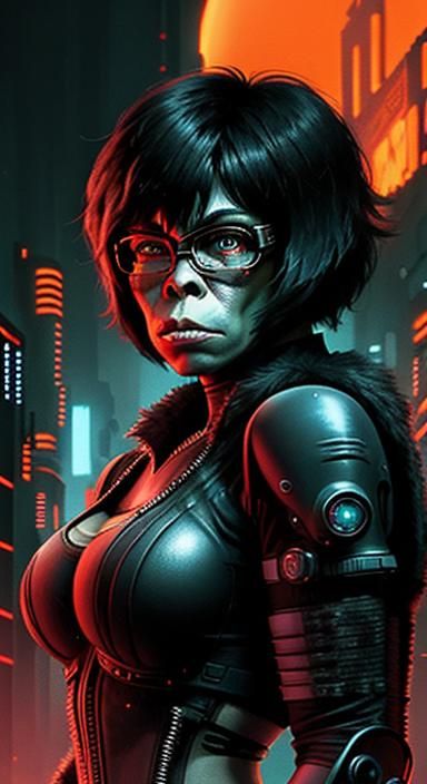 Gigeresque Cyberpunk Cyborg Velma Dinkley Gorilla Portrait i...