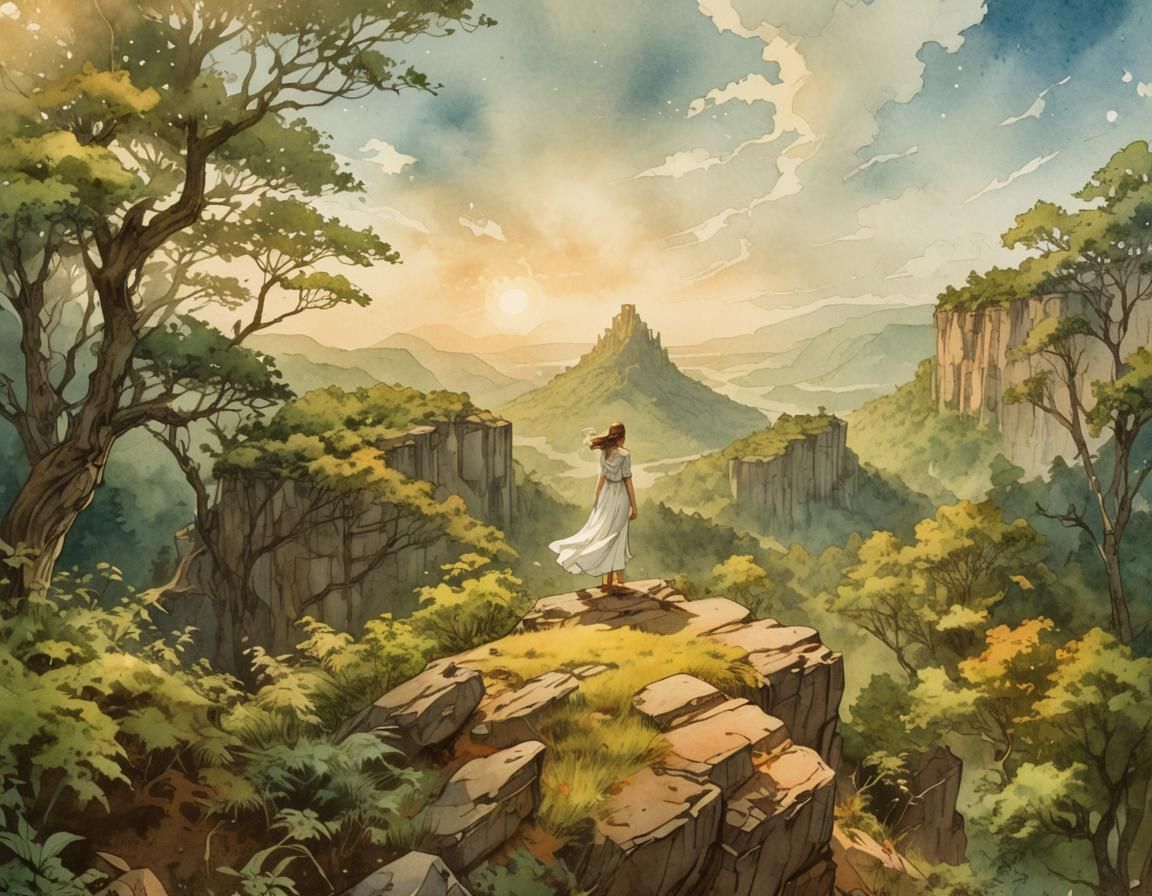 Mystical Forest Scene in Watercolor Comic Art