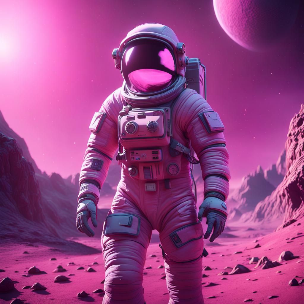 Astronaut on Pink Spiked Planet in 3D Cinematic Style