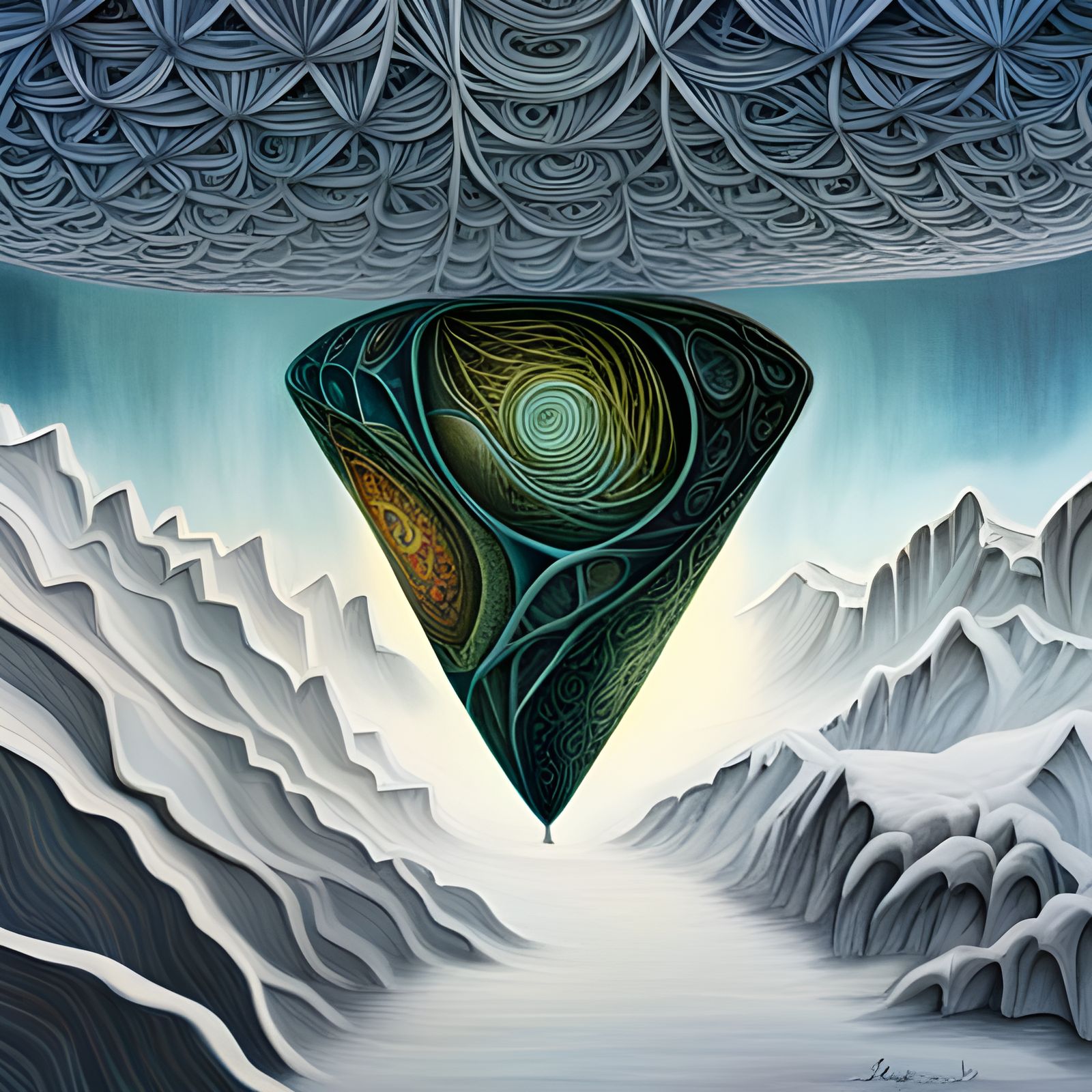 Mystical Mountain Landscape with Celtic Geometry