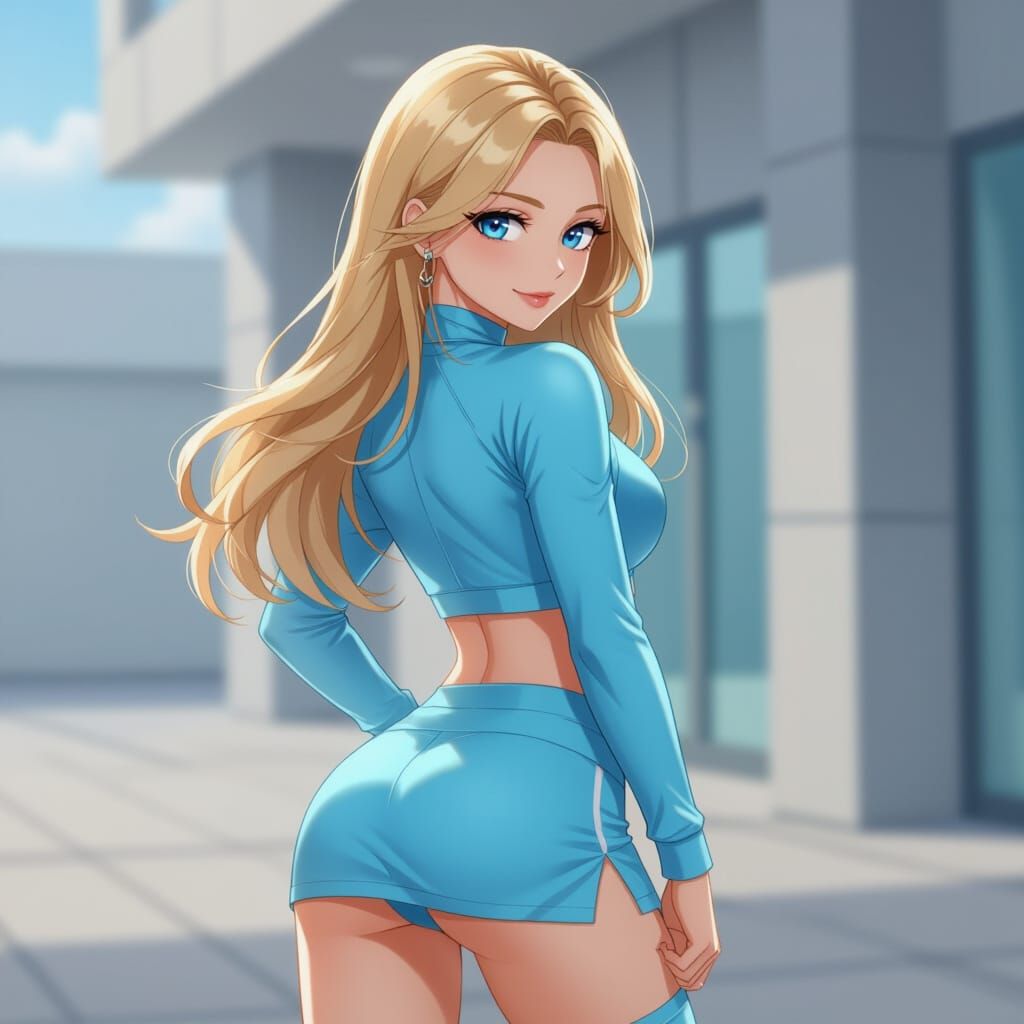 Blonde Woman in Sporty Outfit Smiles Confidently