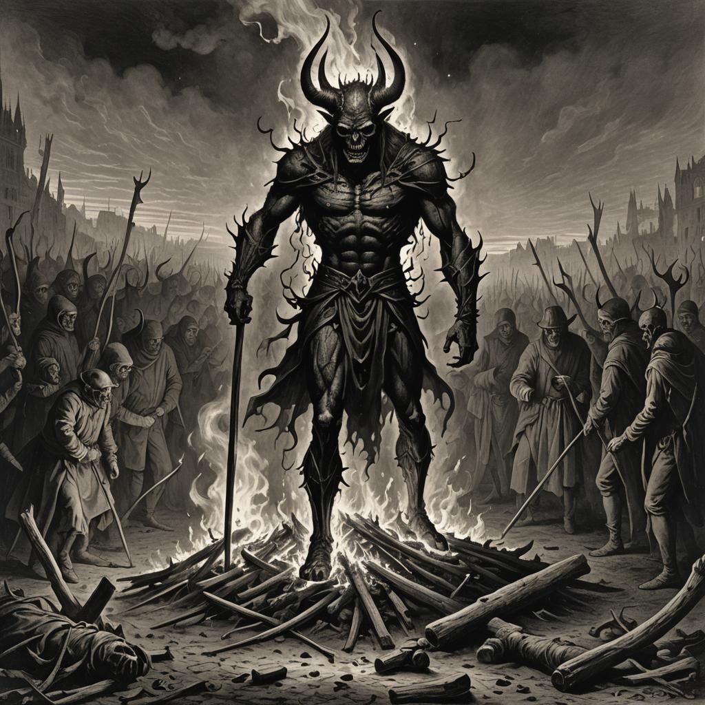 Fiery Devil's Pitchfork in Horror Style