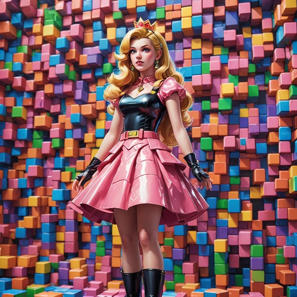 Princess Peach in Tetris World: Hyperrealistic Art