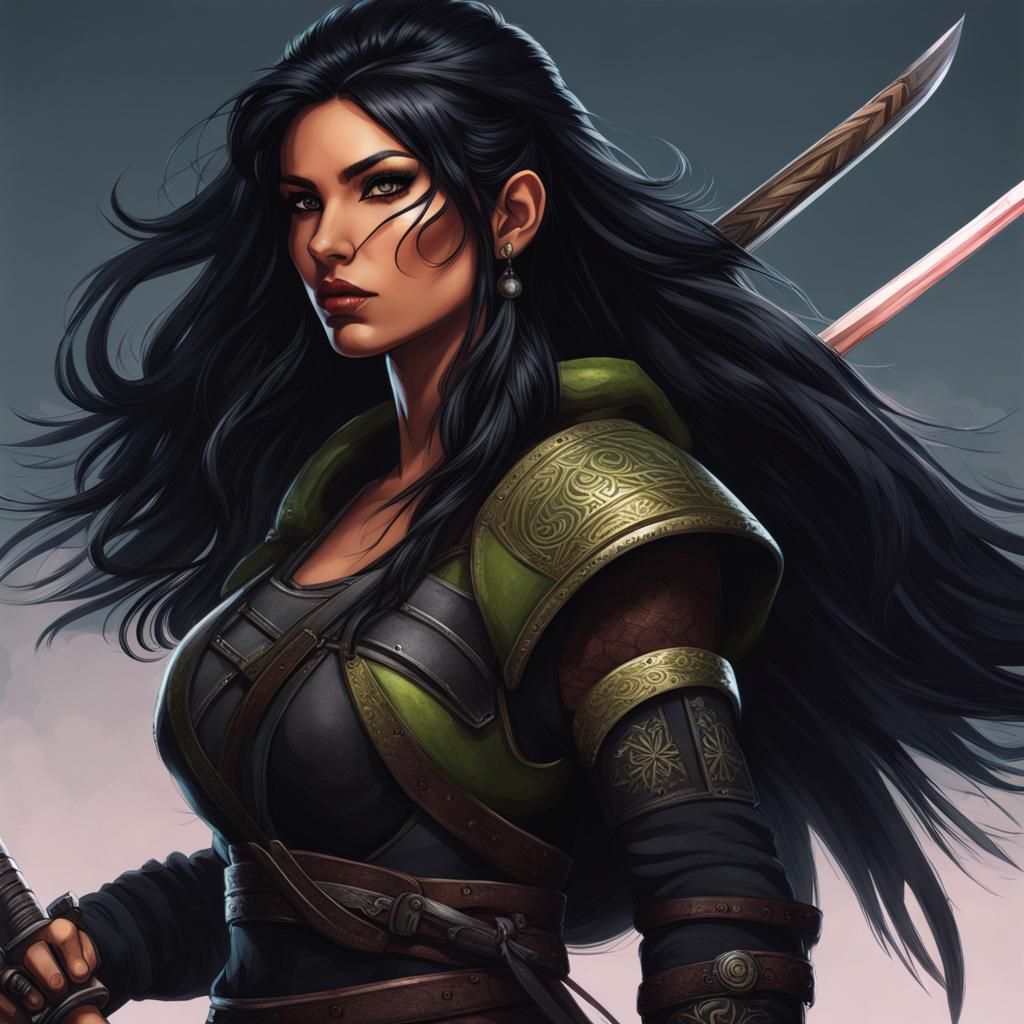 Cyberpunk Viking Woman with Katana