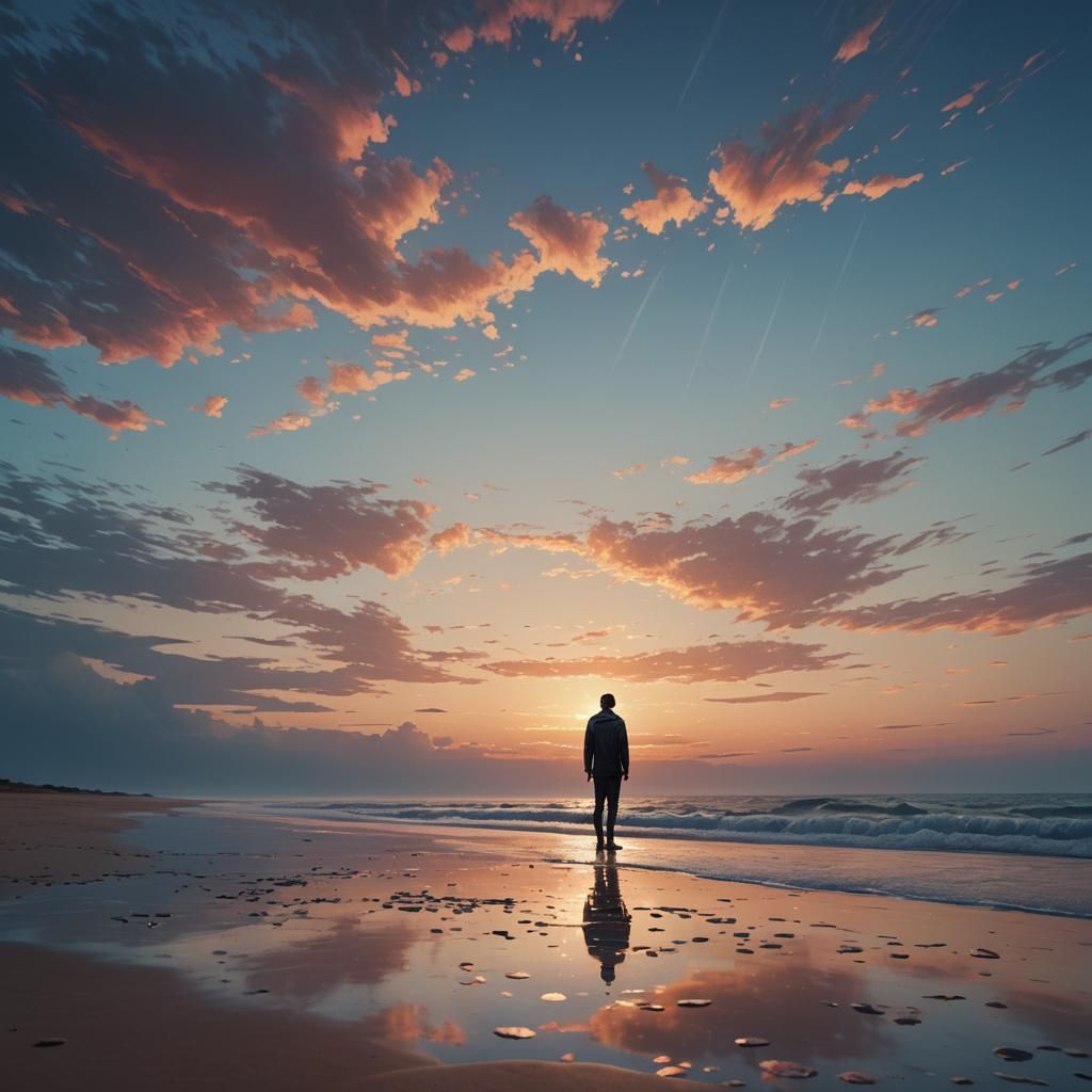 Lone Figure Gazes at Sunset: Digital Matte Painting
