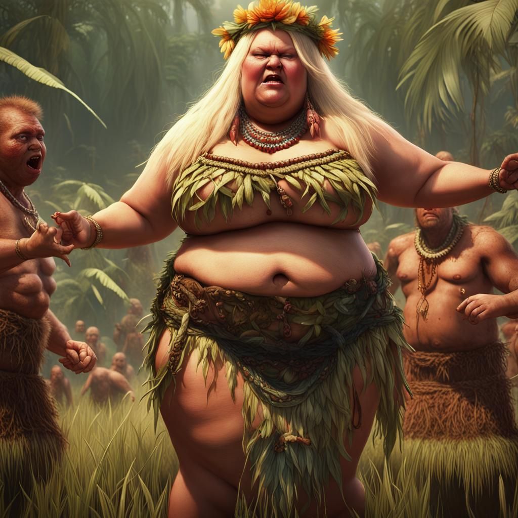 Obese Woman and Cannibals: Detailed Matte Painting