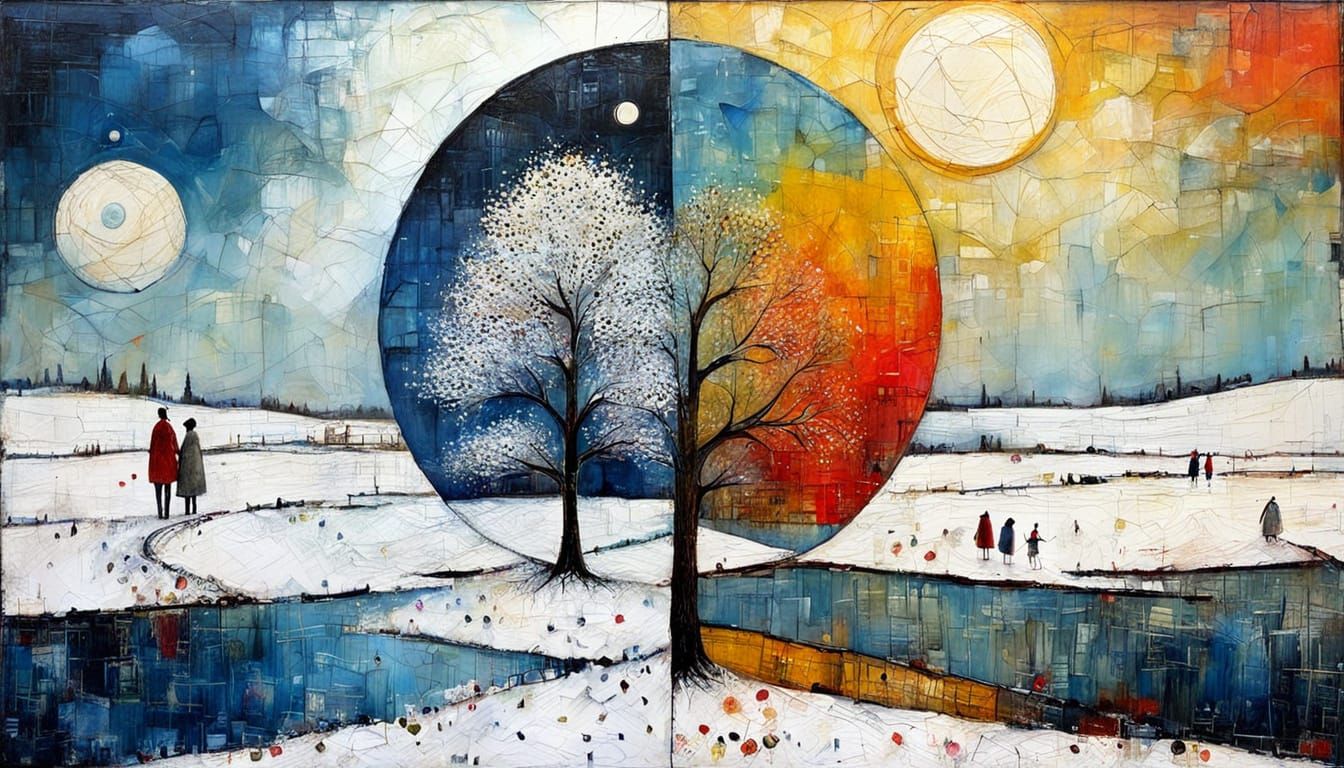 Summer to Winter Encaustic Naive Painting
