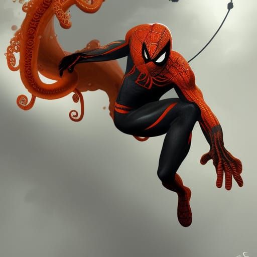 Spiderman with Tentacle Tongue in Dark Fantasy Style