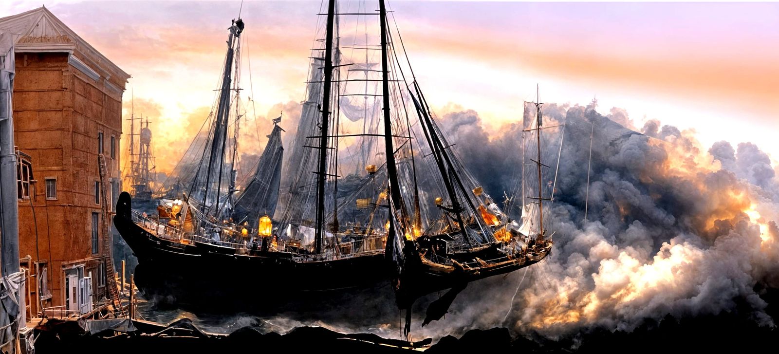 Sailing Ship Rigging Ablaze with St. Elmo's Fire