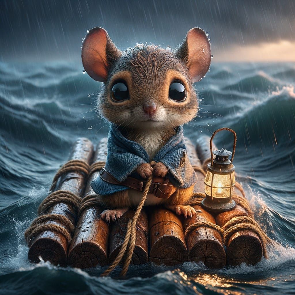 Brave Squirrel Navigating Stormy Seas