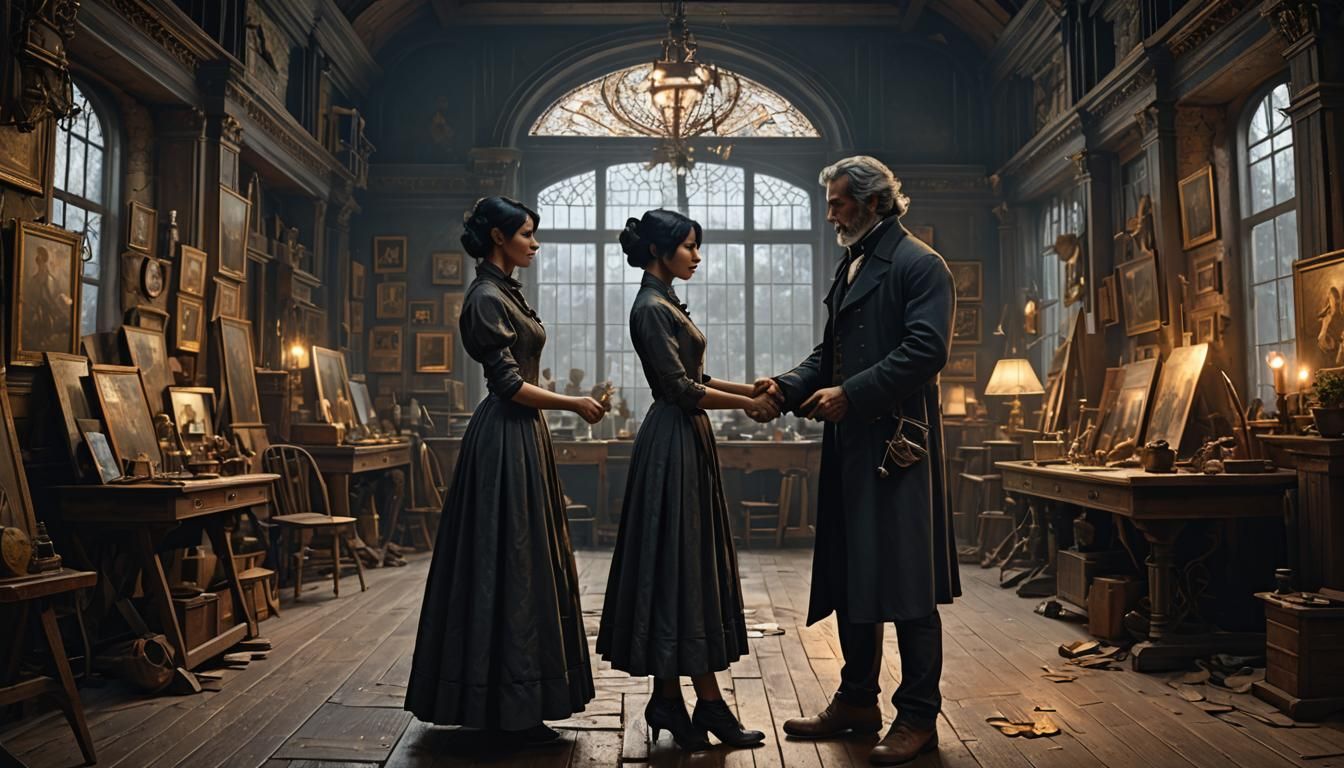 Artist and Model in Dark Fantasy Style