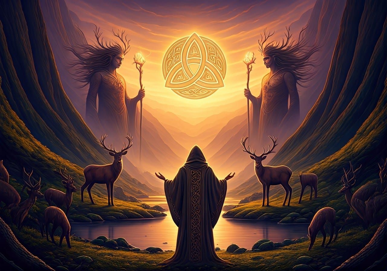 Mystical Celtic Valley Scene in Kinkade Style