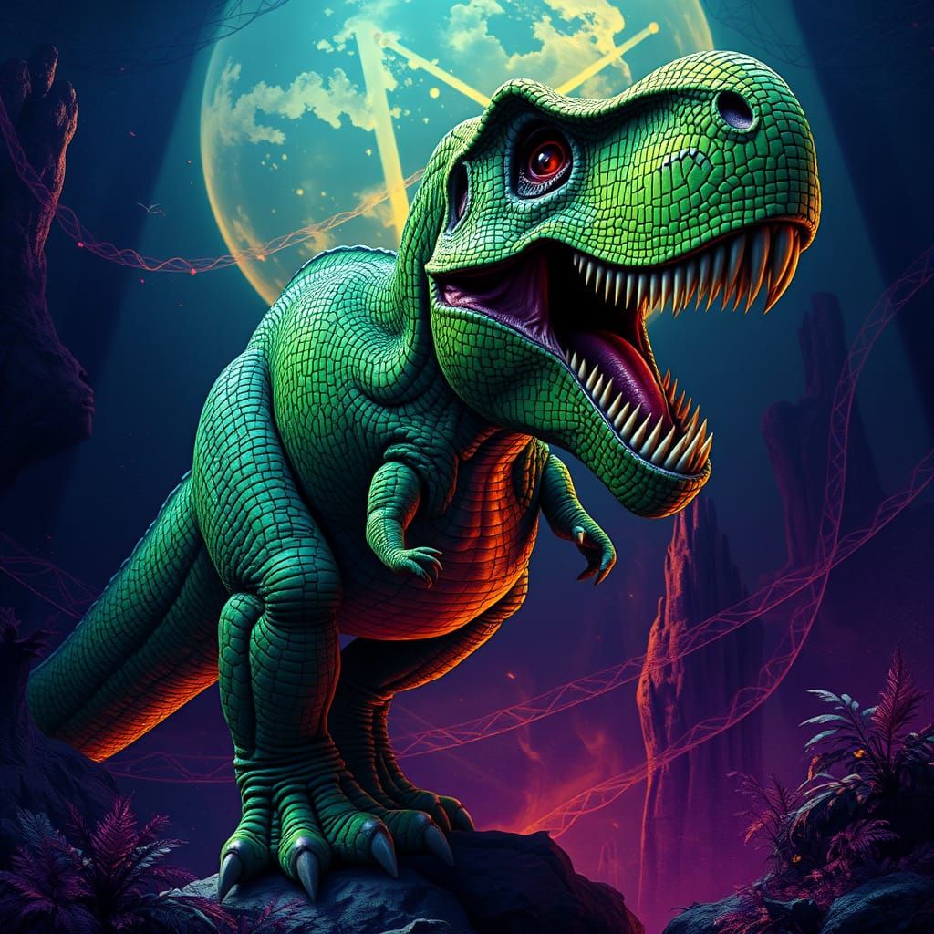 Majestic Green Tyrannosaurus Rex in Dark Fantasy