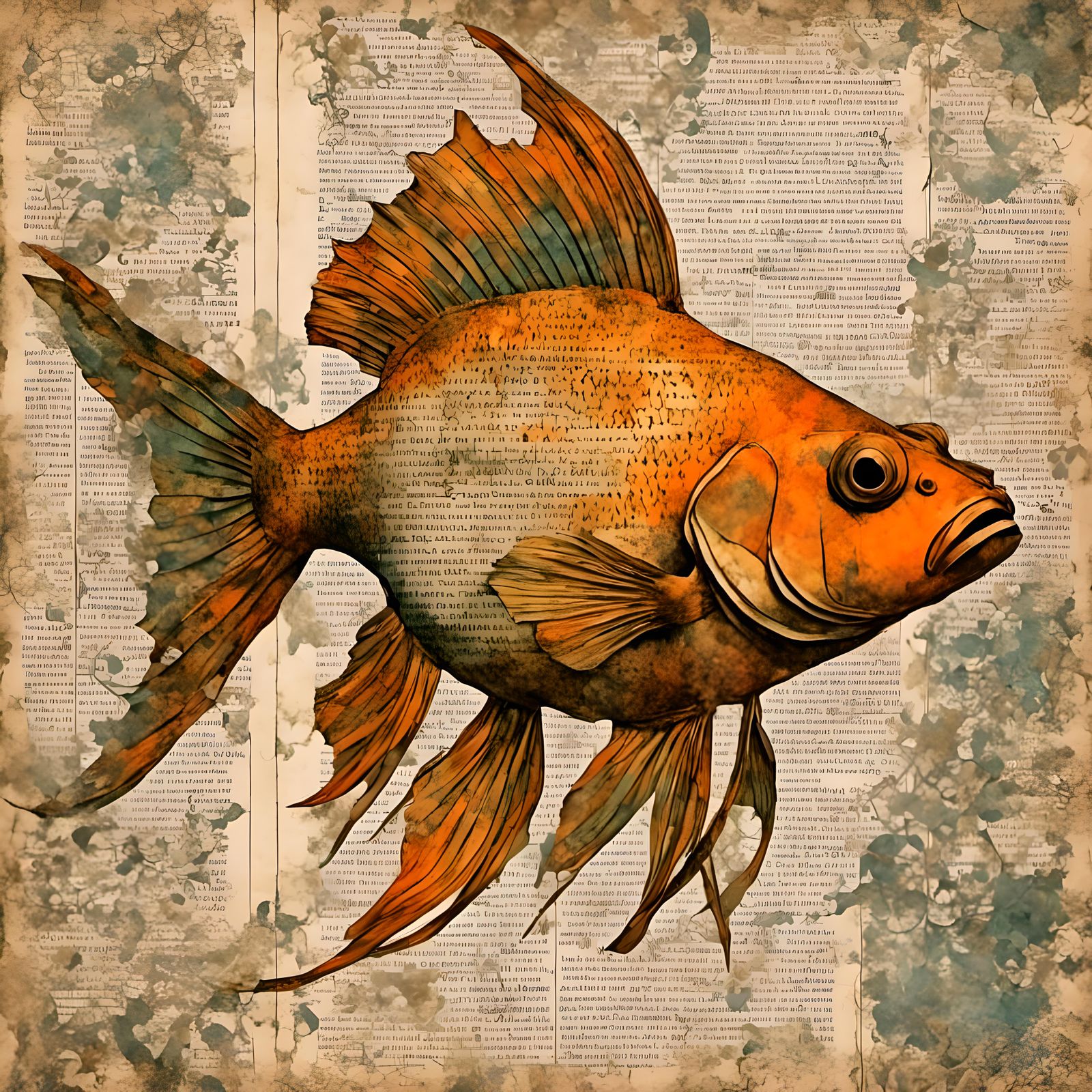 Goldfish Portrait in Digital Collage Art Style