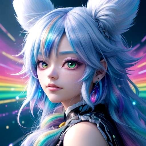 Rainbow Fantasy Creature in 3D Anime Style