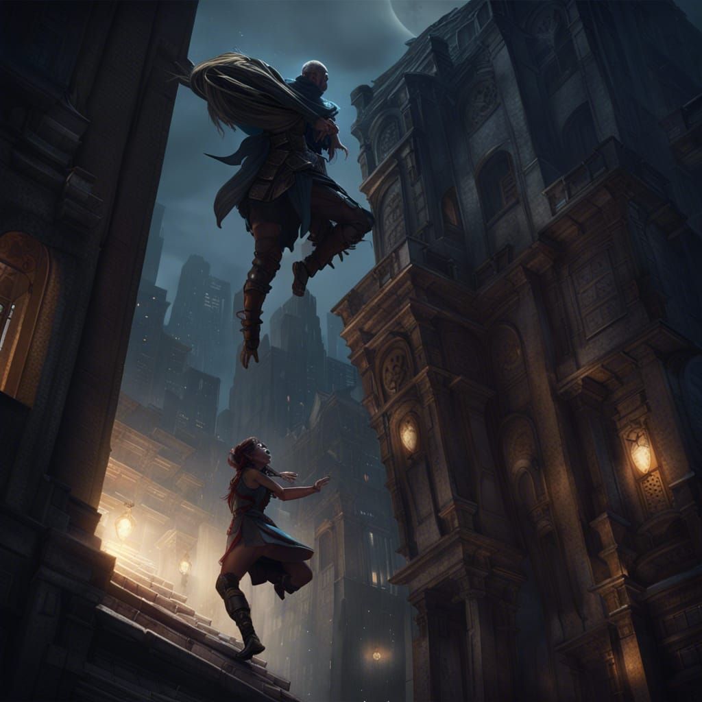 Hero Saving Woman in Dark Fantasy Style