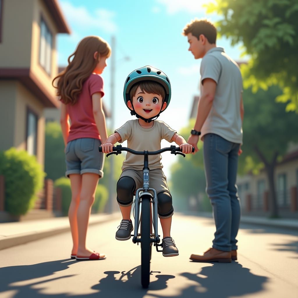 Child Learning to Ride Bike: 3D Anime Art