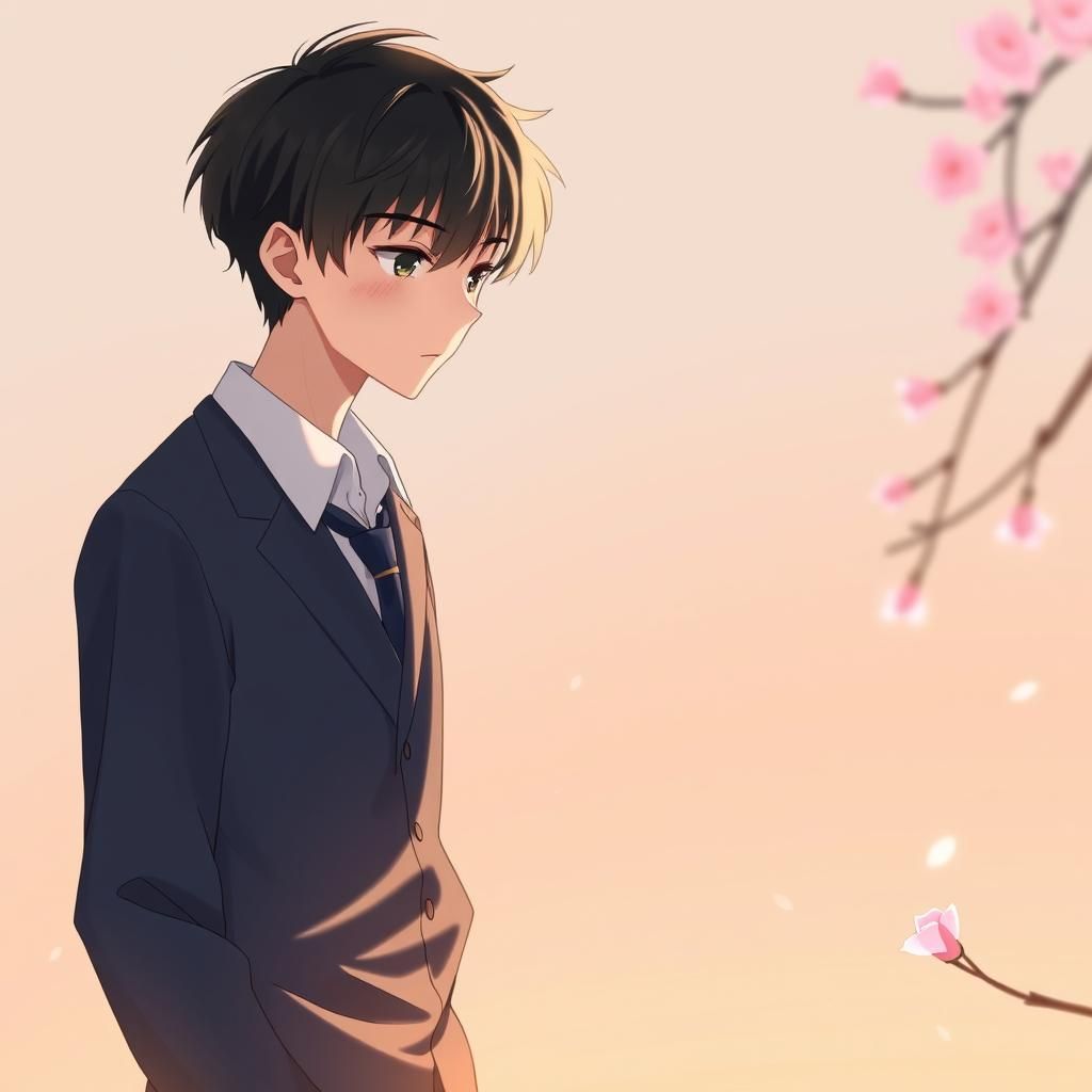 Shy Anime Teen Boy in School Uniform