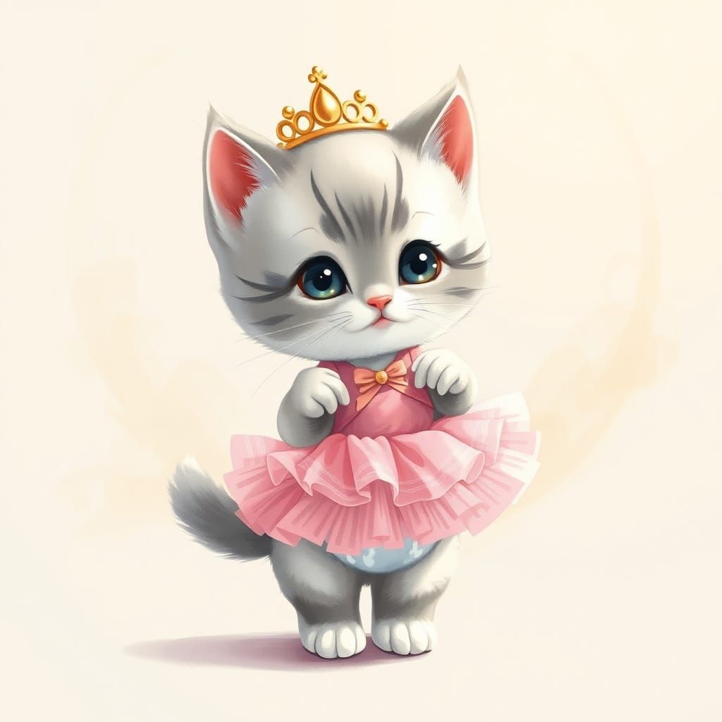 Delicate Grey Kitten in Pink Ballerina Outfit