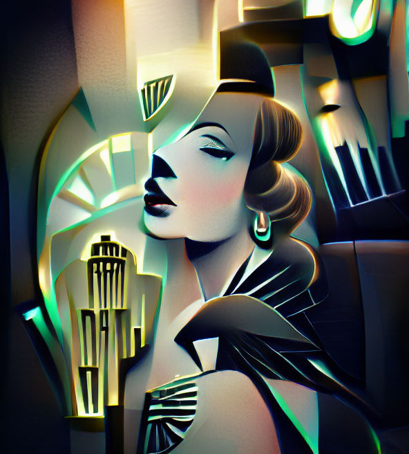 Art Deco Vocalist Singing into Microphone