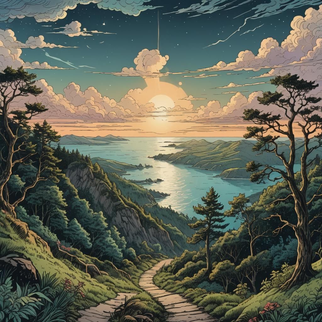 Hilltop Ocean View in Retro D&D Style