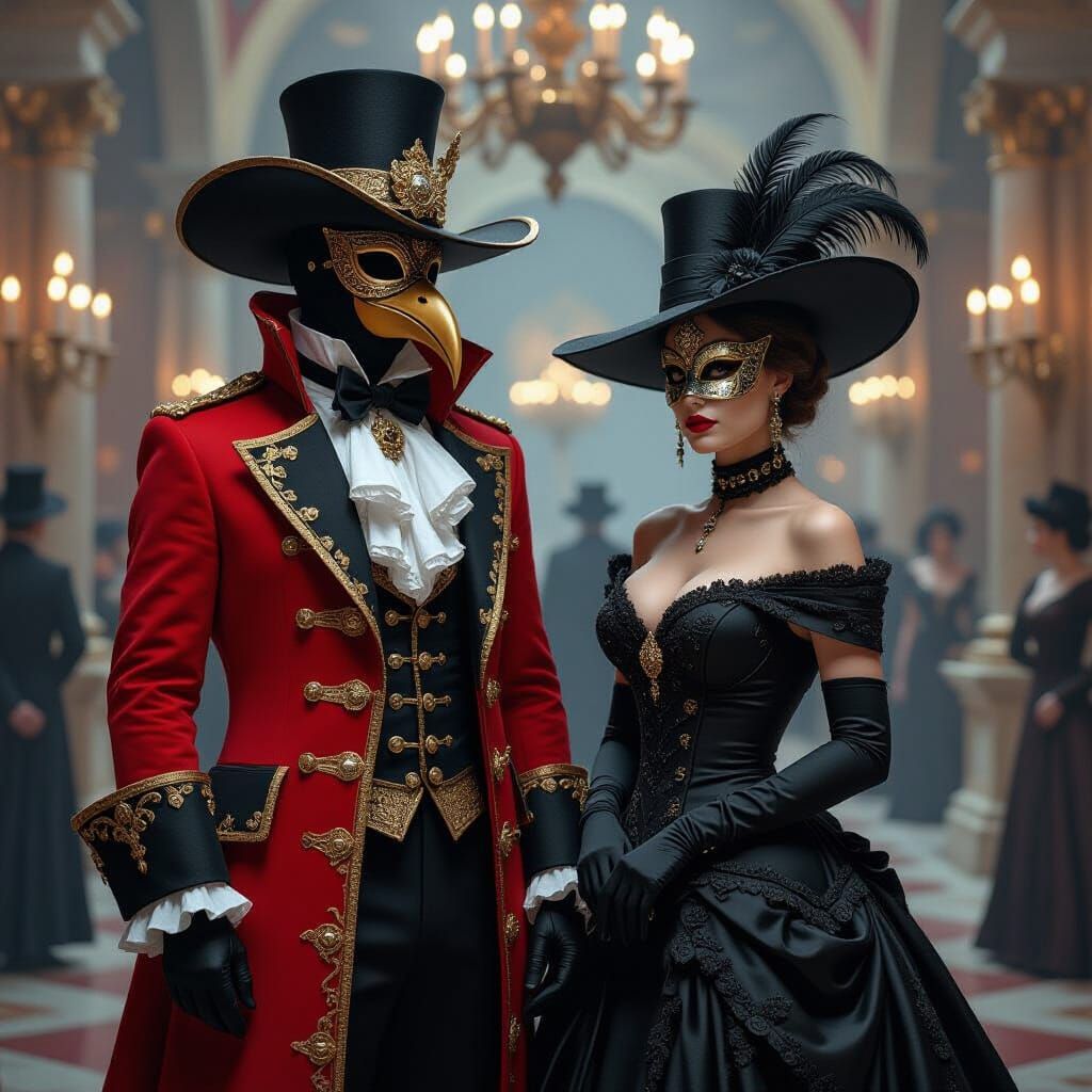 Surreal Plague Doctor at Masquerade Ball